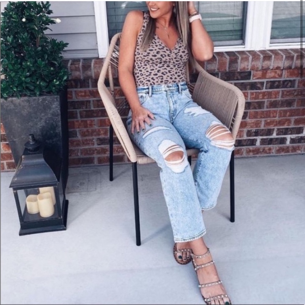 The Boyfriend Mid Rise Acid Wash Distressed Jeans
